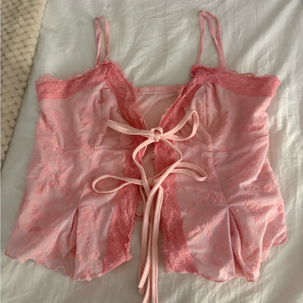 Elegant Pink Lace Trim Camisole